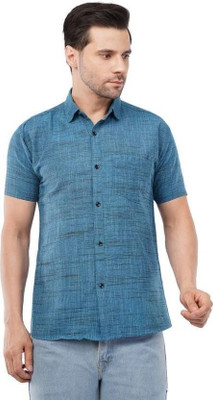 trendfeverstore Men Self Design Casual Blue Shirt