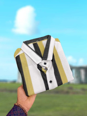 Mahira Enterprise Men Striped Casual Yellow Shirt