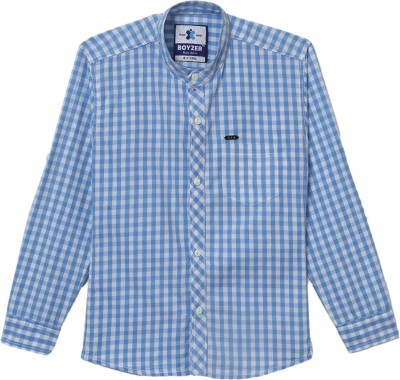 V-MART Boys Checkered Casual Light Blue, White Shirt