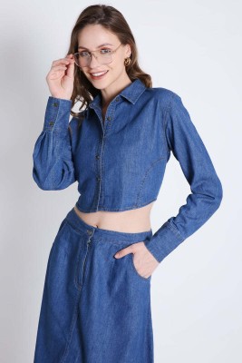 French Theory Women Solid Casual Blue Shirt