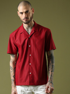 METRONAUT Men Self Design Casual Red Shirt