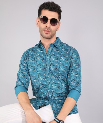 BEING HUMAN Men Printed Casual Blue Shirt