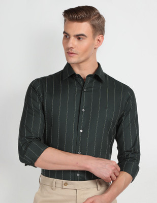 Arrow Newyork Men Striped Formal Green Shirt