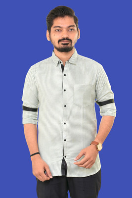 PUBHIZA Men Checkered Casual Green Shirt