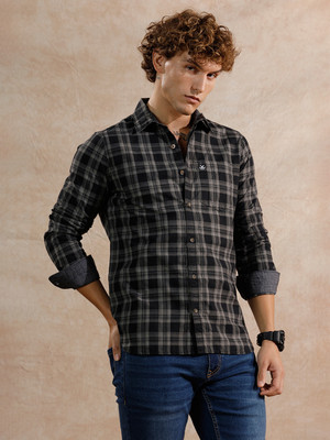 WROGN Men Checkered Casual Black Shirt