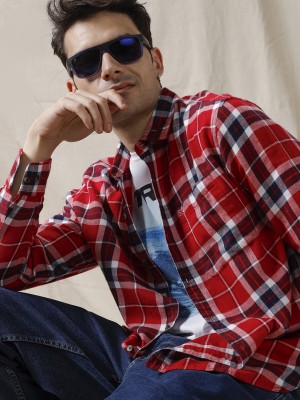 WROGN Men Checkered Casual Red, Dark Blue, White Shirt