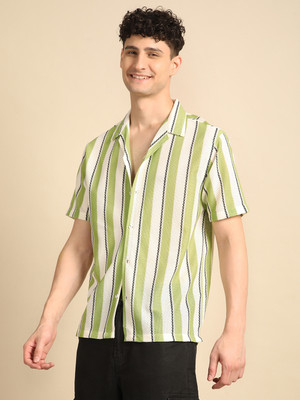 Voroxy Men Self Design Casual Green Shirt