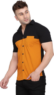 GEUM Men Solid Formal Gold, Black Shirt