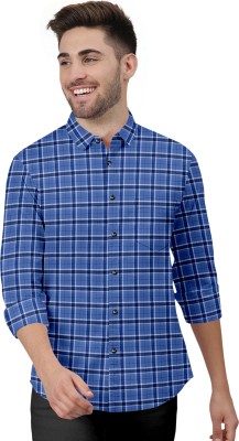 VTEXX Men Checkered Casual Blue Shirt