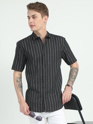 HETIERS Men Striped Casual Black, White Shirt