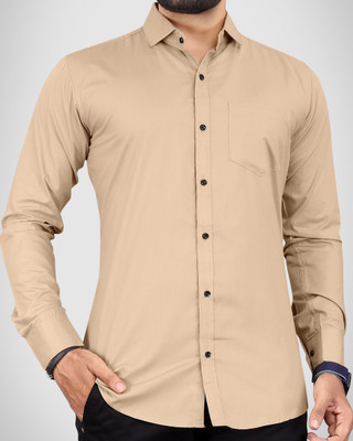 NIVICK Men Solid Formal Beige Shirt