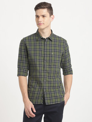 INDIAN TERRAIN Men Checkered Casual Green Shirt