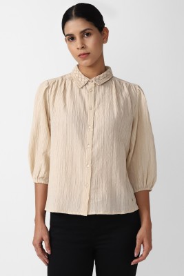 VAN HEUSEN Women Self Design Casual Beige Shirt