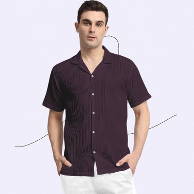 A Sti Men Self Design Casual Purple Shirt