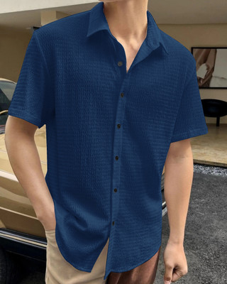 METRONAUT Men Solid Casual Blue Shirt
