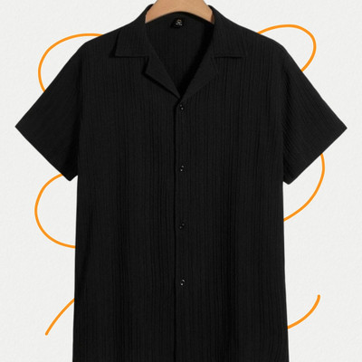 Jenil Fashion Men Self Design, Solid Casual Black Shirt