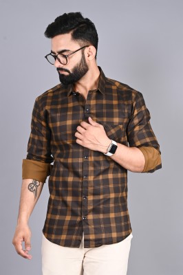 FUBAR Men Checkered Casual Black, Yellow Shirt