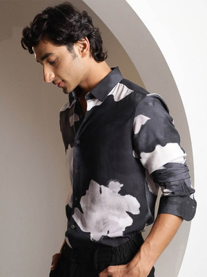 RARE RABBIT Men Printed Casual Black Shirt