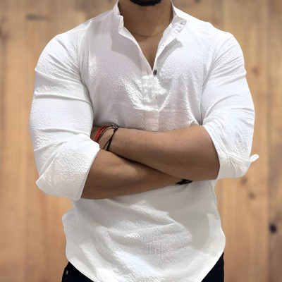 COMBRAIDED Men Solid Straight Kurta(White)