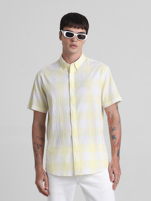 JACK & JONES Men Checkered Casual Yellow, White Shirt