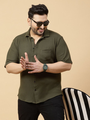 RIGO Men Self Design Casual Dark Green Shirt