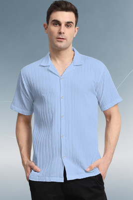 A Dearise Trend Men Self Design Casual Light Blue Shirt
