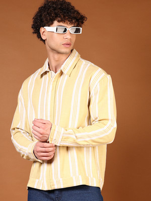 V-MART Men Striped Casual Yellow Shirt