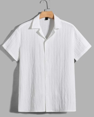 Praizy Men Striped Casual White Shirt