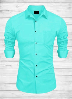 MUMIN Men Solid Formal Green Shirt
