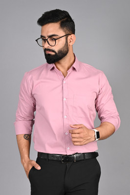 FUBAR Men Solid Formal Pink Shirt