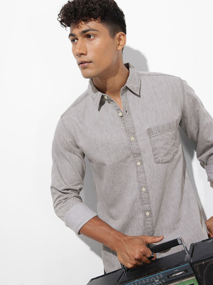 R.Code by The Roadster Life Co. Men Solid Casual Grey Shirt
