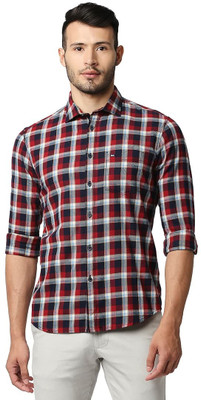 BASICS Men Checkered Casual Red Shirt