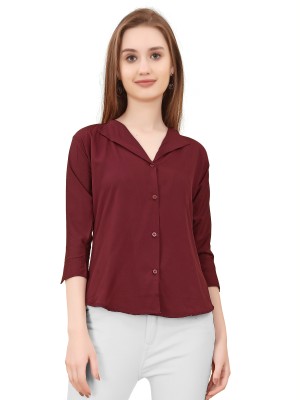 Eightone Women Solid Casual Maroon Shirt