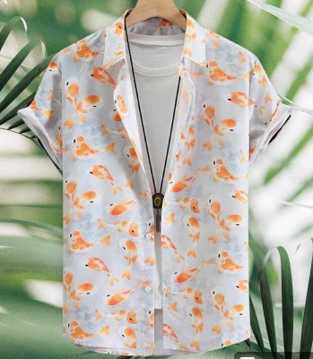 ANITA FASHION Men Printed Casual White, Orange Shirt