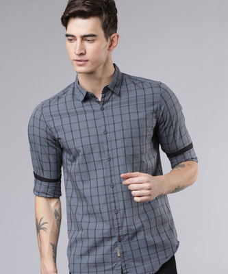 HIGHLANDER Men Checkered Casual Grey Shirt