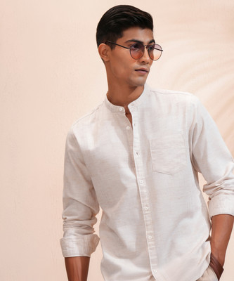 LOCOMOTIVE Men Solid Casual Beige Shirt