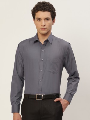 English Navy Men Solid Formal Grey Shirt