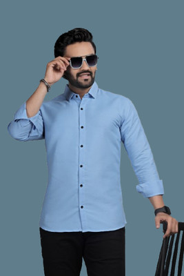 NAJMAFASHION Men Solid Formal Light Blue Shirt