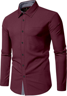 MUSA Men Solid Casual Maroon Shirt