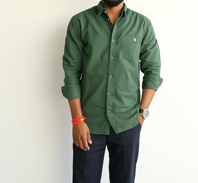 5 iguanas Men Printed Casual Dark Green Shirt