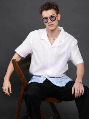 Voroxy Men Printed Casual Blue Shirt