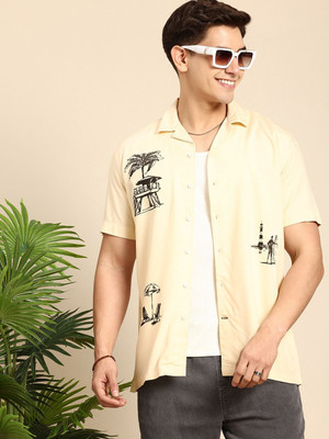 Mast & Harbour Men Printed Casual Beige Shirt