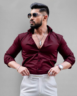 Moda Rapido Men Solid Casual Maroon Shirt