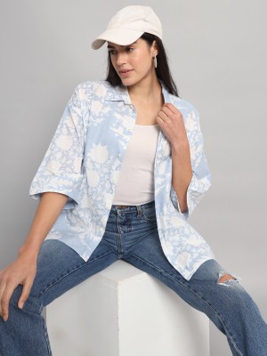 Ravaiyaa - Attitude Is Everything Women Floral Print Beach Wear White, Light Blue Shirt