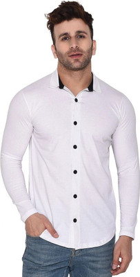 GEUM Men Solid Casual White Shirt