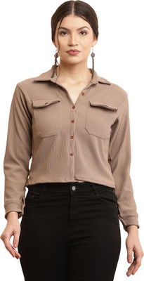 FASHIO Women Self Design Casual Brown Shirt