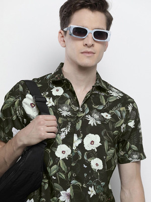 The Indian Garage Co. Men Floral Print Beach Wear Black Shirt