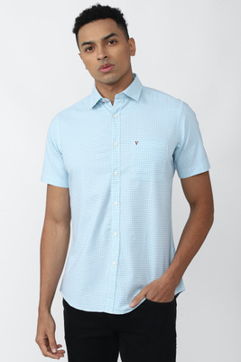 VAN HEUSEN Men Checkered Casual Light Blue Shirt