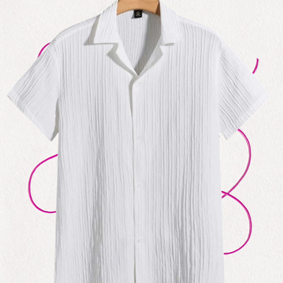 Looksky Men Self Design Casual White Shirt