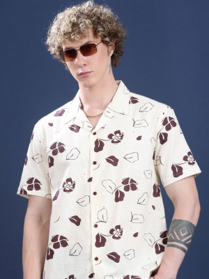 Voroxy Men Printed Casual Brown Shirt